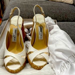 Jimmy Choo new in box eggshell color raffia rope wedge size 37